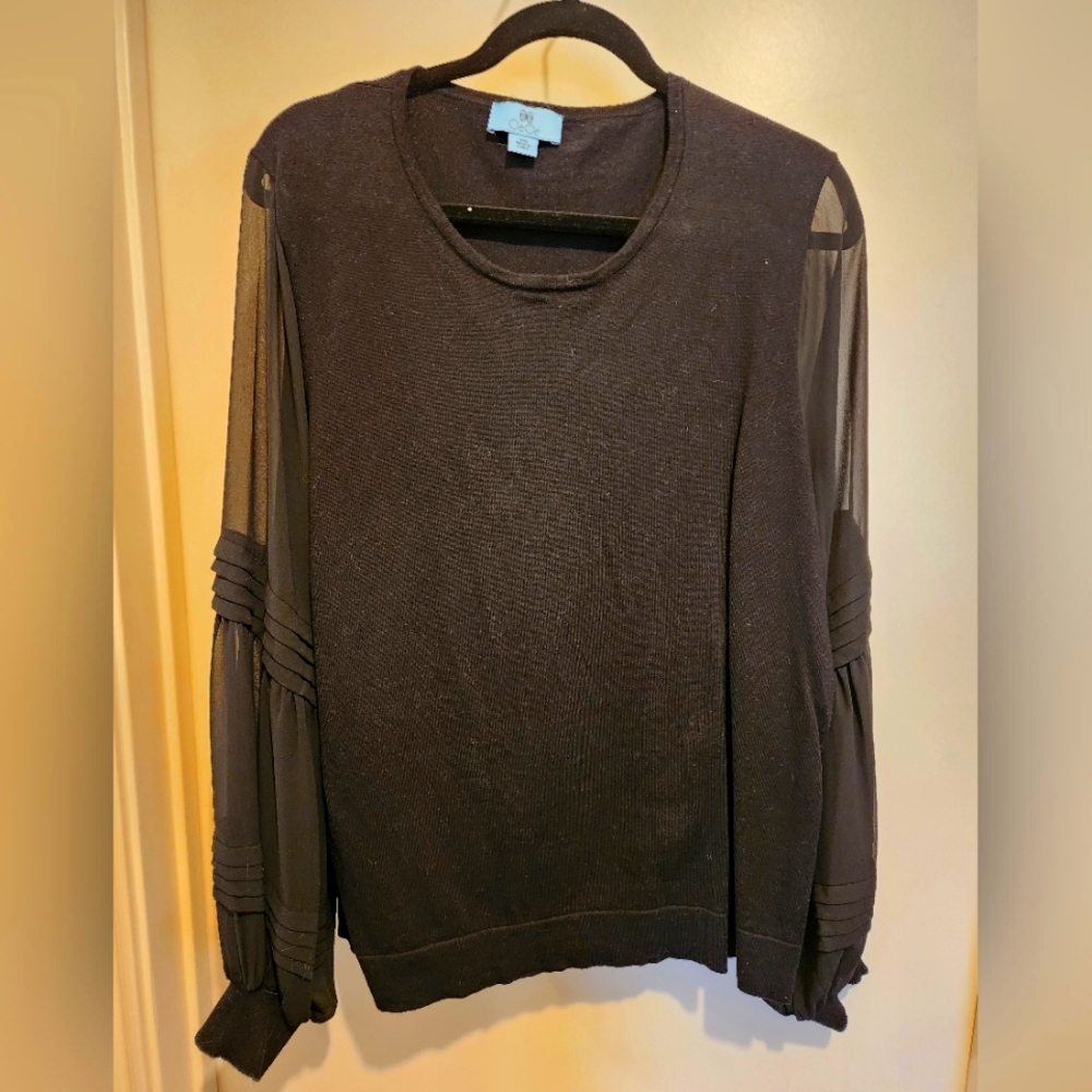 Cece Women's Mock Neck Sweater with Sheer Sleeves XXL